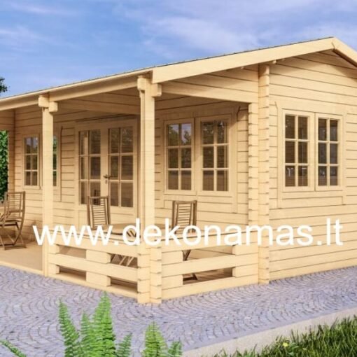 Medinis sodo namelis vasarnamis su terasa Gandras 5,95 x 5,4 m.  44 mm.