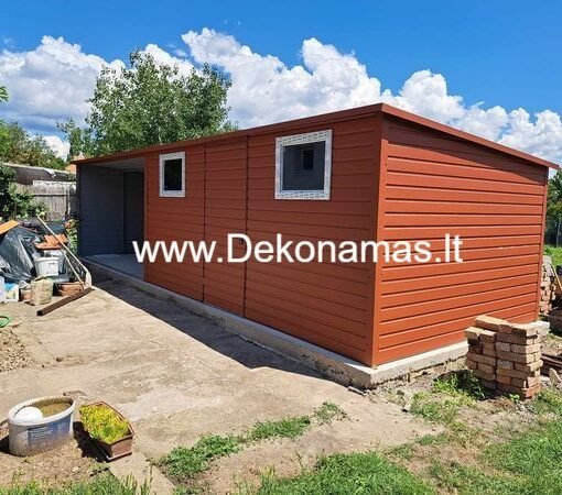Pristatome matinį RAL 8004 sandėliuką su dengta pastogėle 4,0x4,0m