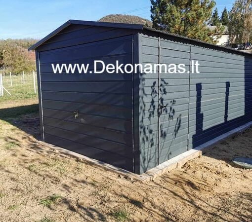 Vienvietis Antracito Spalvos Garažas su Dvišlaičiu Stogu 6,0x3,0m
