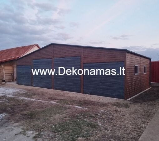 RIEŠUTO medžio imitacijos skardos garažą 12x6 m