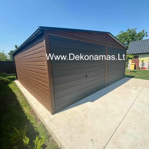 Dvigubi Medžio Imitacijos Skardos Garažai dydis: 6x5 metrai