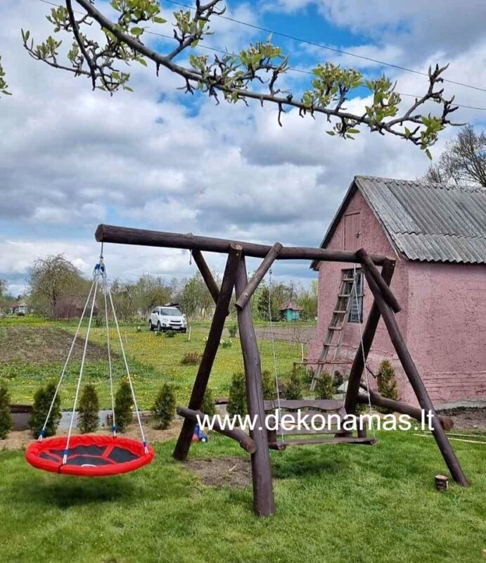 Medinės supynės su dvejomis supynėmis - Dekosodas.lt