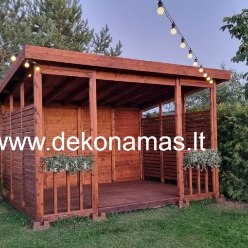 Medinė Pavėsinė 10,7 m² su Medinėmis Sienomis ir Stogu mini Rondo 380 x 283 cm