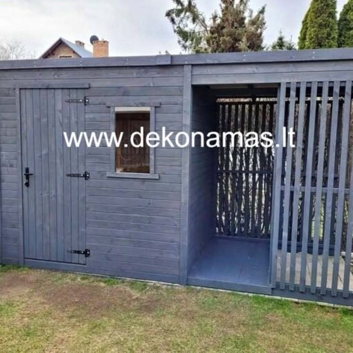 Sodo įrankių namelis su grindimis ir malkine, 3x2 m + 1x2 m, impregnuotas pasirinkta spalva.