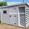 Medinis karkasinis sandėliukas su malkine, matmenys 3x2 m + 1x2 m, 2 cm storio lentos, su grindimis, surenkamas kliento kieme.