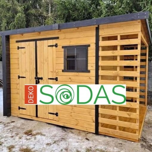 Karkasinis sandėliukas, 3m x 2m pagrindas su 1m x 2m papildoma dalimi, pritaikytas įvairiems daiktams laikyti. Sandėliukas yra tvirtos konstrukcijos, gali būti skirtingų spalvų ir tinkamas tiek sodo, tiek kiemo erdvei. Pristatymas visoje Lietuvoje už papildomą mokestį.