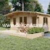 Medinis sodo namelis „Dana“, 5x3 m, pagamintas iš pušies arba eglės, su 44 mm storio sienomis, dvivėrėmis durimis ir langu, tinkantis kaip poilsio erdvė ar sandėliukas sode.