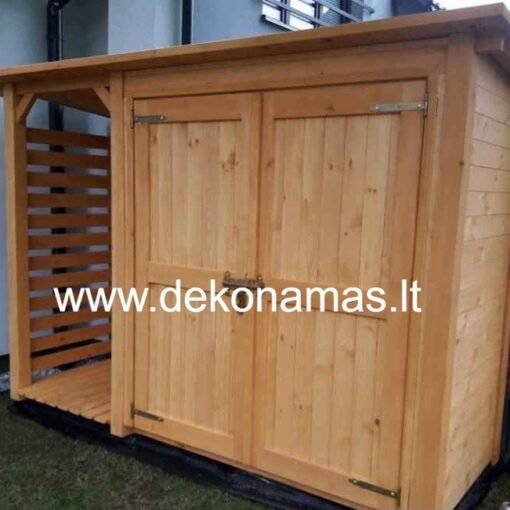 Medinis sandėliukas su malkine (1,1×300 cm) su grindimis ir nemokamu impregnavimu pasirinkta spalva