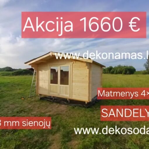 Medinis sandėliukas su dvivėrėm durim "Delis* 4x3 m. 33 mm. Akcija! Turime sandelyje!