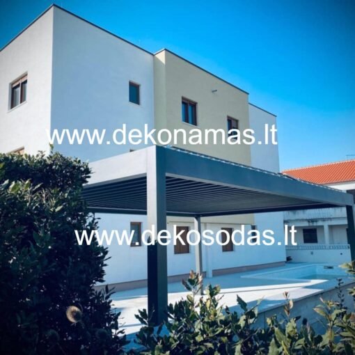 Aliuminio pergola 4×4 m su atidarytomis lamelėmis ir LED apšvietimu