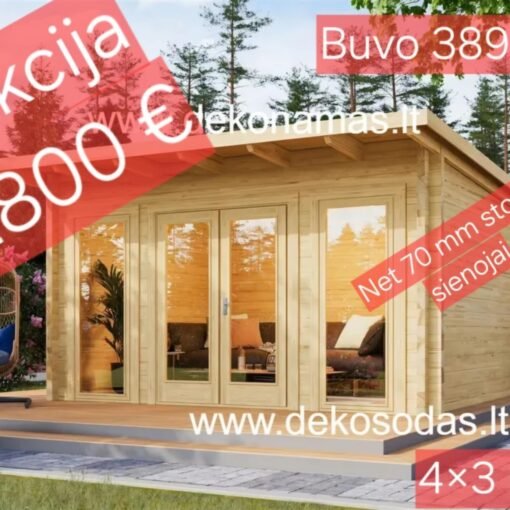 Medinis sodo namelis–vasarnamis „Bruno“ 11,9 m² (70 mm) AKCIJA! Turime sandelyje!