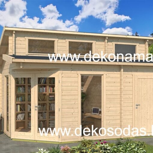 Medinis sodo namelis „Kanai“ 12.3 m² su 2 kambariais, dviem durimis, dvigubais langais ir kaldkatu, puikiai tinka jūsų sodybai.