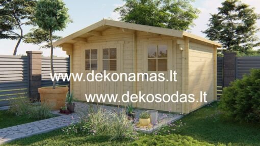 Medinis sodo namelis „Vendi“ 4.5 × 3 m – 33 mm sienojai, 2 atskiros patalpos