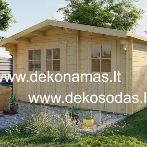 Medinis sodo namelis „Vendi“ 4.5 × 3 m – 33 mm sienojai, 2 atskiros patalpos