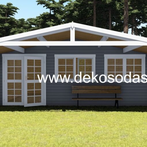 „Medinis sodo namelis 36 m² su terasa – ekologiškas ir praktiškas pasirinkimas poilsiui“
