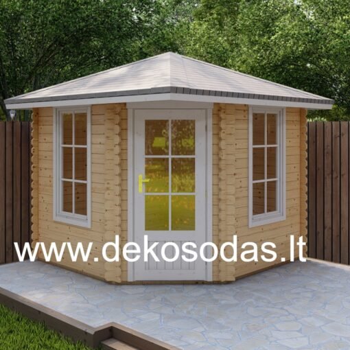 Medinis 5-kampis sodo namelis Danė, 260 x 260 cm, sienų storis 28 mm