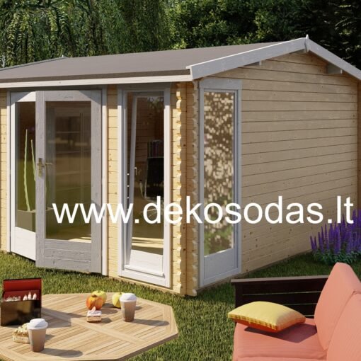 Medinis sodo namelis Solano, 390x390 cm, erdvus namelis su keturiais langais ir dvivėrėmis durimis, šviesus ir funkcionalus