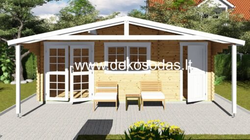 Medinis sodo namelis su priestatu Terrado, 40 mm, 600 x 300 cm