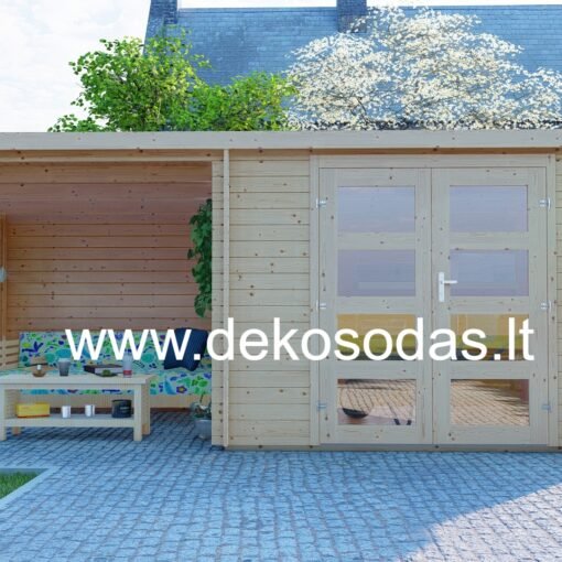 Sodo namelis Viano, medinis sodo namelis su terasa, 380x250 cm, modernus dizainas poilsiui ir sandėliavimui