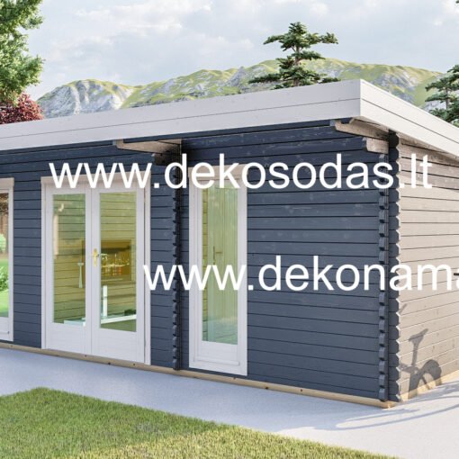 Medinis namelis „Vitra 580“ su vitrininiais langais ir dviem kambariais, modernus sodo namelis arba mobilus ofisas