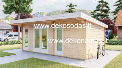 Namelis „Vitra 580“ – medinis sodo namelis su vitrininiais langais, 2 kambariais, 580 × 390 cm