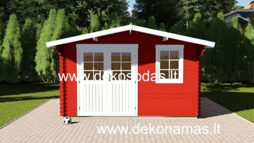 Medinis sodo namelis GreenHaven 40, 390×300 cm, su stiklinėmis durimis ir langais, 40 mm sienos, natūralios medienos