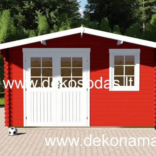 Medinis sodo namelis GreenHaven 40, 390×300 cm, su stiklinėmis durimis ir langais, 40 mm sienos, natūralios medienos