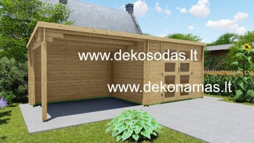 Medinis sodo namelis „Linea Veranda“ – 298 × 240 + 300 cm, 28 mm