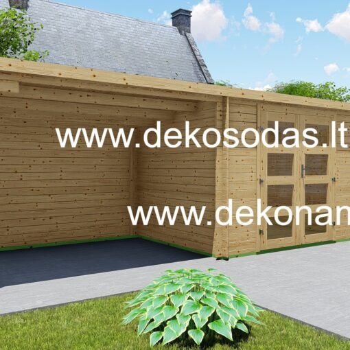 Medinis sodo namelis „Linea Veranda“ – 298 × 240 + 300 cm, 28 mm