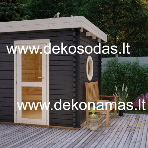 Medinė pirtis Compact Spa, 45 mm sienų storis, 240 x 240 cm, su grindimis ir ISO Glass langais