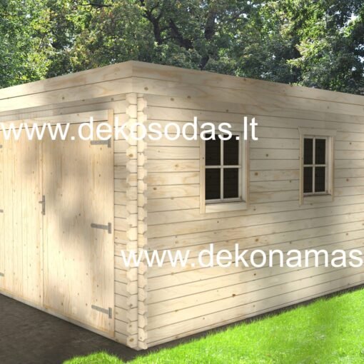 Medinis garažas Nauris 28 mm, plokščias stogas, 330x510 cm, tvirtas medinis garažas automobiliui ar sandėliavimui