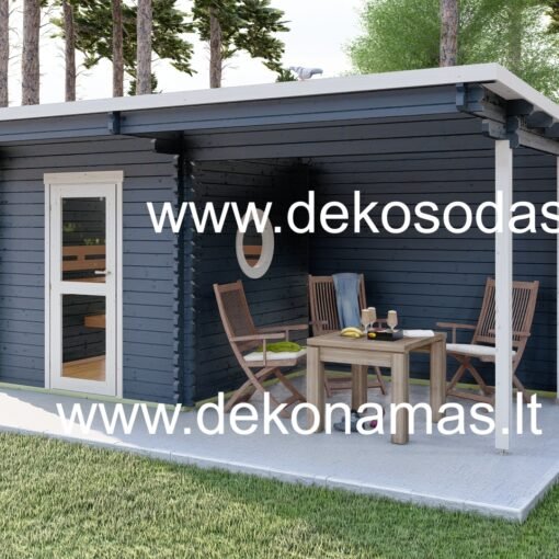 Nordic Haven – 45 mm medinė pirtis su šonine terasa, 510 x 360 cm