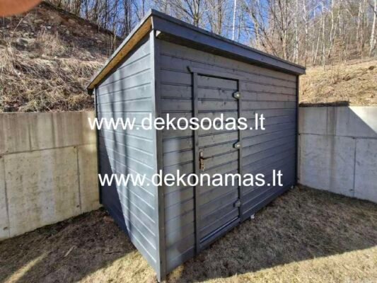 Medinis sandėliukas Practico įvairių dydžių, su malkine, pavėsine arba WC, tinkantis sodui ar sodybai