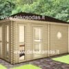 Medinė pirtis Marina 480x240 cm, 45 mm sienų storio, su prieškambariu, stiklinėmis durimis ir plačiais suolais