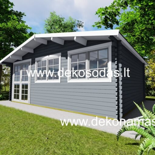 Medinis sodo namelis Valmero Duo 600x400 cm, 40 mm sienų storio, su vitrininėmis durimis ir dviem langais