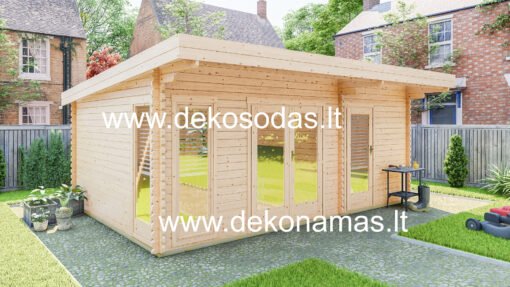 Medinis sodo namelis Vitra PRO 580×390 cm (3 patalpų, 40 mm sienos)