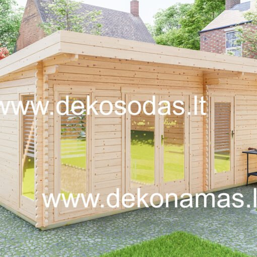 Medinis sodo namelis Vitra PRO 580×390 cm (3 patalpų, 40 mm sienos)