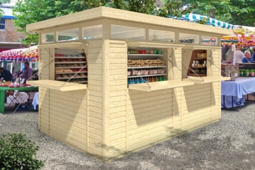 Prekybinis kioskas 394×241 cm, 19 mm medienos konstrukcija su grindimis
