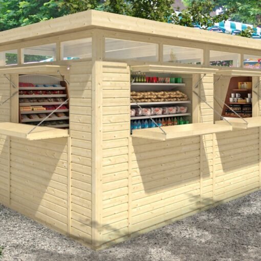 Prekybinis kioskas 394×241 cm, 19 mm medienos konstrukcija su grindimis