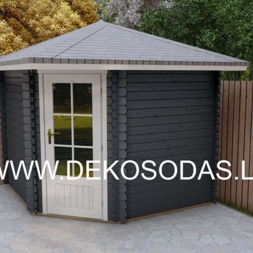 Medinis sodo namelis su vienvėrėmis durimis ir tikro stiklo įstiklinimu