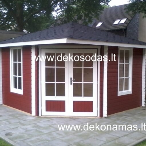 Medinis kampinis sodo namelis su dvigubomis durimis