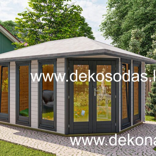 Dideli stiklo langai sodo namelyje 450×300 cm