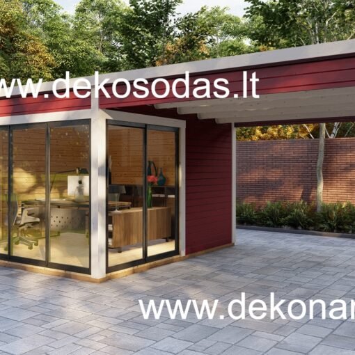 Dviejų modulių sodo namelis su jungtimi