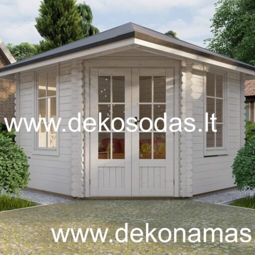 kampinis sodo namelis 298x298 cm iš 40 mm sienojų su langu ir dvivėrėmis durimis