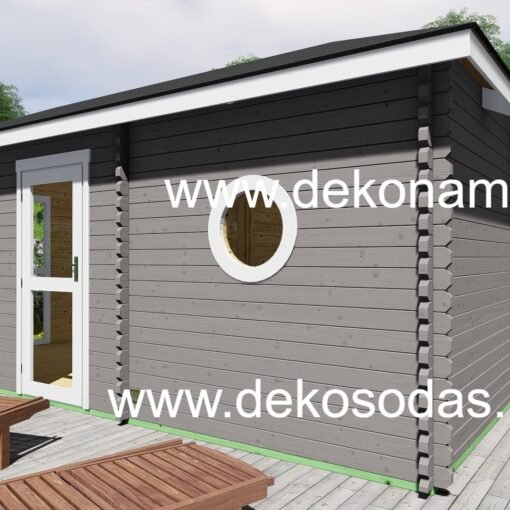 medinė pirtis Edenberg 580x240 cm su dviem patalpomis ir prieškambariu