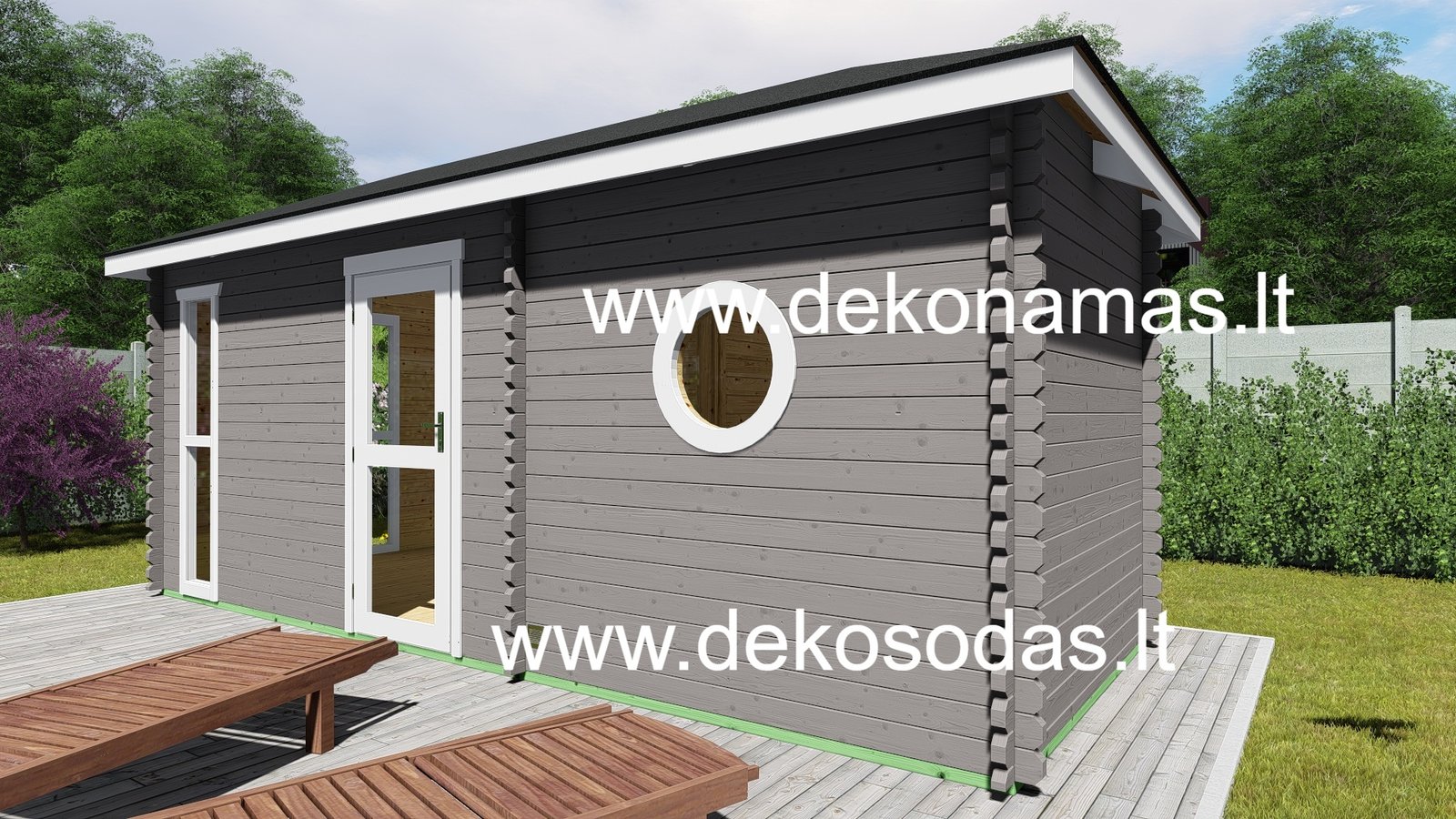 medinė pirtis Edenberg 580x240 cm su dviem patalpomis ir prieškambariu