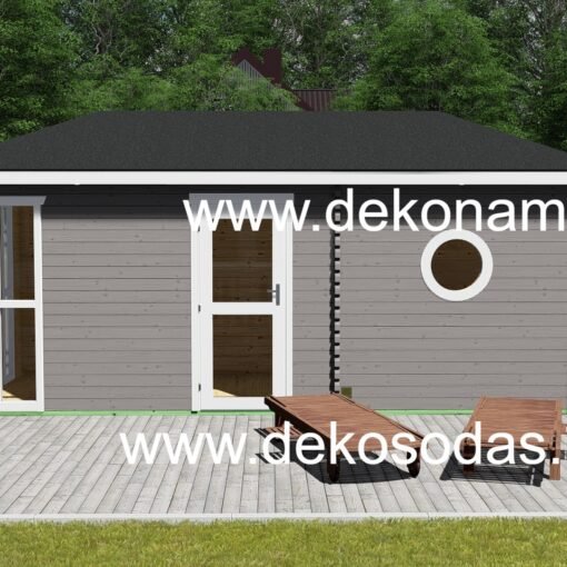 Pirtis „Edenberg“ – 580 × 240 cm, 45 mm sienojai su dviem patalpomis ir prieškambariu