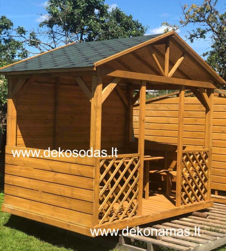 Medinė pavėsinė 3×2 m | medinė pavėsinė kiemui