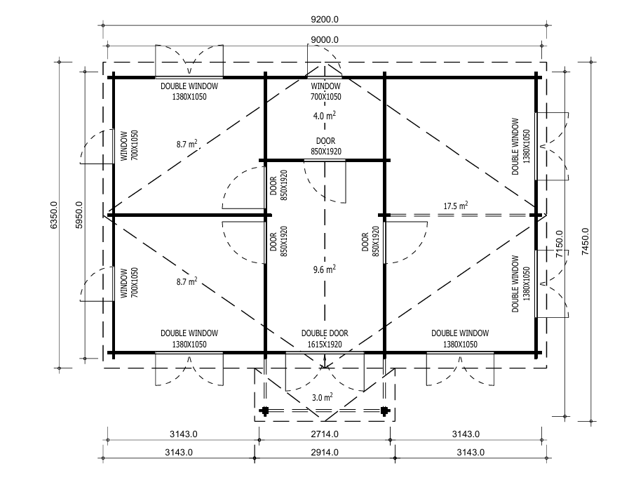 Medinis sodo namelis FRONTEMO 9x5.95 m 44 mm. su priestatu ir terasa - Image 7