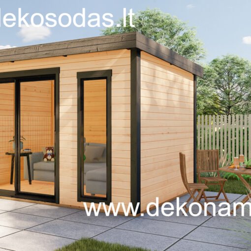 Medinis sodo namelis su stumdomomis durimis, 45 mm sienomis, dviejų dalių konstrukcija su galimybe užsisakyti grindis ir montavimą